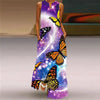 Women's Vintage Printed Boho Maxi Dress - V-Neck Sleeveless A-Line Summer Beach & Party Dress