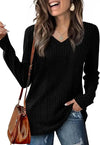 Women's V-Neck Knitted Sweater Wine Red Long Sleeve Loose Fit Autumn Winter Top