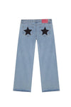 Blue High-Waisted Y2K Harajuku Baggy Jeans with Five-Point Star Embroidery Women's Casual Straight Denim