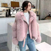 Women's Faux Fox Fur Short Jacket - PU Leather Motorcycle Coat, Warm Autumn Winter Luxury