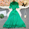 Vintage Turn-Down Collar Knit Maxi Dress Single-Breasted A-Line Ankle-Length Shirt Dress for Women