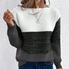 Plus Size Patchwork Knit Sweater - Oversized Long Sleeve Round Neck Pullover