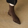 Plus-Size Pointed-Toe Ankle Boots with Back Zipper, Low Square Heel Nude Faux Suede