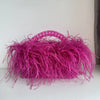 Pearl Bead Feather Fur Acrylic Crystal Box Clutch — Handmade Evening Party Handbag