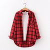 Women's Flannel Plaid Shirt - Loose Cotton-Poly Long Sleeve Button-Down with Pockets