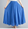 Women's Linen Cotton Ankle-Length Maxi Skirt Elastic Waist Pleated Boho Beach Vintage
