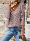 Women’s V‑Neck Off‑Shoulder Knit Sweater - Lightweight Pullover for Spring & Autumn