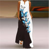 Women's Vintage Printed Boho Maxi Dress - V-Neck Sleeveless A-Line Summer Beach & Party Dress