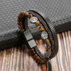 Men's Multi-Layer Woven Leather Bracelet with Alloy Magnetic Buckle - Punk Style, 19/21/23 cm (7.5/8.3/9.1 in)