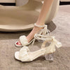 Women's Pearl Ankle-Strap Mid-Heel Sandals - Square Heel (3-5 cm / 1.2-2.0 in) Party Summer
