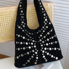 Women's Punk Metal Rivet PU Suede Bucket Shoulder Bag Underarm Tote Motorcycle Chic