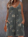 Plus Size Floral Allover Print Cami Romper Jumpsuit - Sleeveless Ruched Pocket Casual Romper