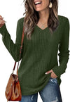 Women's V-Neck Knitted Sweater Wine Red Long Sleeve Loose Fit Autumn Winter Top
