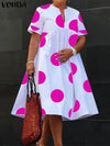 Plus Size 5XL Women's Bohemian Polka Dot Maxi V-Neck Beach Party Sundress