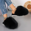 Women's Fluffy Fur Slippers Plush Outdoor Anti-Slip Flat Slides