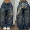 Retro Hip-Hop Stitch Wide-Leg High-Waist Jeans for Women - Loose Casual Korean Streetwear Overalls