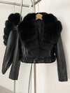 ZMEENNA Women's Faux Leather Moto Jacket with Detachable Faux Fur Collar - Short Warm Winter Coat