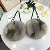 Women's Real Fox Fur Small Round Shoulder Bag – Colorful Patchwork with Genuine Leather Trim, Evening Party Handbag