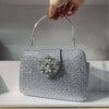 Rhinestone Crystal Clutch with Metal Handle and Chain - Wedding Evening Purse (7.1 x 1.6 x 5.1 in / 18 x 4 x 13 cm)