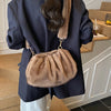 Pleated Faux Fur Cloud Bag – Shell Evening Clutch & Crossbody Handbag for Women