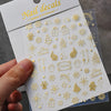 5D Embossed Christmas Nail Stickers – Gold Castle, Garland & Tree, Snowflakes, Bow & Star Decals, Self-Adhesive (8×10 cm / 3.15×3.94 in)