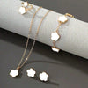 Lucky Five-Leaf Clover and Five-Petal Flower 3-Piece Jewelry Set - Necklace, Bracelet & Earrings for Women