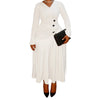 Plus Size V-Neck Midi Dress 1XL-5XL Long Sleeve Button-Front Flowy Elegant Dress