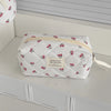 Cherry Quilted Polyester Makeup Bag - Cute Portable Cosmetic Travel Pouch with Zipper