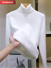 Velvet Lined Turtleneck Sweater Slim Knit Pullover for Women Warm Winter Korean Style