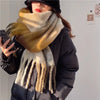 Women's Winter Thick Plaid Pashmina Scarf - Soft Polyester Shawl Wrap, 175+ cm (69+ in) Fuzzy Tassel