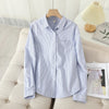 Women's Cotton Oxford Shirt - Casual Long-Sleeve Striped Blouse in White & Blue