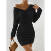 Women's Knit Sweater Mini Dress V-Neck Long Sleeve Bodycon Casual Warm