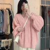 Women's Oversized V-Neck Knit Sweater - Harajuku Korean Long Sleeve Loose Pullover for Autumn Winter