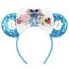 Mickey & Minnie Sequin Ear Headband with Bow – Disney-Inspired Hairband for Women & Kids, Party Cosplay