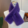 Women's Thick Faux Rabbit Fur Cross Collar Scarf - Winter Neck Warmer Soft Furry Solid Color Shawl