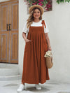 Plus Size Tie-Shoulder Overalls Maxi Dress with Pockets — Casual Sleeveless Loose Summer (1XL-4XL)