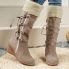Women's Waterproof Winter Wedge Ankle Boots – Cross-Strap, Plush-Lined, 5–8 cm (2–3.1 in) Heel
