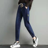 High-Waist Elastic Harem Jeans Loose-Fit Ankle-Length Distressed Denim Pants for Women