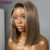 Ombre Ash Blonde with Brown Roots Short Straight Bob Wig 13x4 Lace Front 180% Density Remy Brazilian Human Hair for Black Women