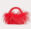 Pearl Bead Feather Fur Acrylic Crystal Box Clutch — Handmade Evening Party Handbag