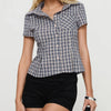 hirigin Women's Y2K Plaid Short-Sleeve Button-Down Shirt - Slim Casual 90s Streetwear Summer Top