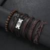 6-Pack Adjustable Leather Wrap Bracelets – Punk Beaded Tree Design, Unisex (17–24 cm / 6.7–9.4 in)