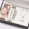 Women's Luxury Quartz Watch & 5-Piece Rhinestone Jewelry Set – Stainless Steel Strap, Bracelet, Necklace, Earrings & Ring