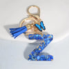 Blue Glazed Stone A to Z Initial Keychain with Butterfly Tassel – 55mm (2.17 in) Resin Alphabet Charm for Women, Car & Bag