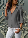 Women’s Chiffon V-Neck Blouse - Loose Long Sleeve Oversized Tunic Top for Office & Casual