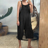 Plus Size Women's Cotton-Linen V-Neck Loose Jumpsuit — Button Bib Overalls, Wide Leg Casual Romper