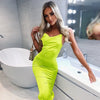 Neon Satin Lace-Up Strapless Bodycon Midi Dress – Light Pink Backless Party & Clubwear