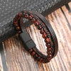 Men's Multi-Layer Woven Leather Bracelet with Alloy Magnetic Buckle - Punk Style, 19/21/23 cm (7.5/8.3/9.1 in)