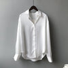 Elegant Satin Women's Button-Up Blouse Turn-Down Collar Vintage Casual Silk-Look Top