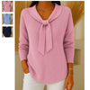 Plus Size Bow Knit Sweater for Women - Long Sleeve Butterfly Collar Casual Pullover